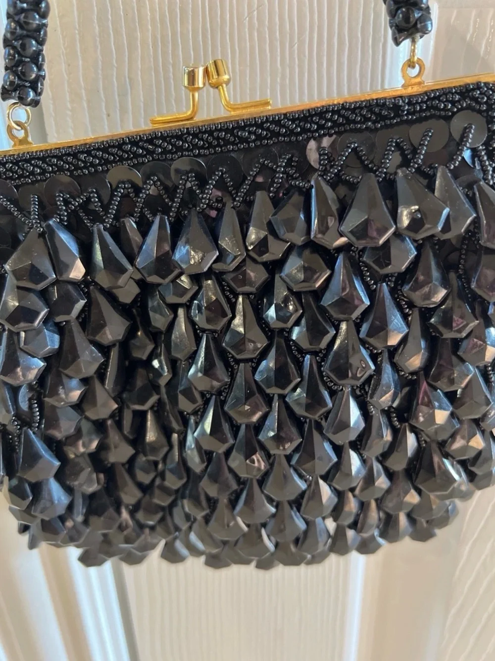 Vintage Walborg Richere Black Beaded Clutch Evening Bag Hand Made Hong Kong 1960